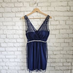 SPEECHLES Navy Embellished V-Neck Party Dress, 5